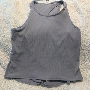 Yogalicious Gray Overlapped Open Back Sleeveless Yoga Workout Top Sz S Loose Fit